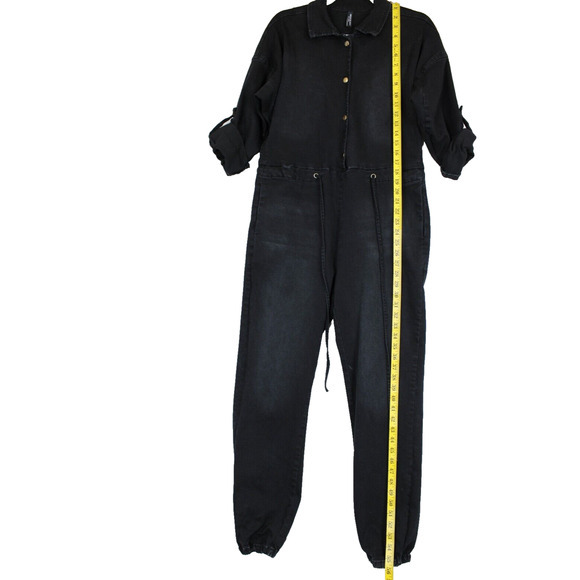 American Bazi Denim Jumpsuit Women S Loose Chain‎ Cut Out Back Stretch Black - Picture 4 of 16